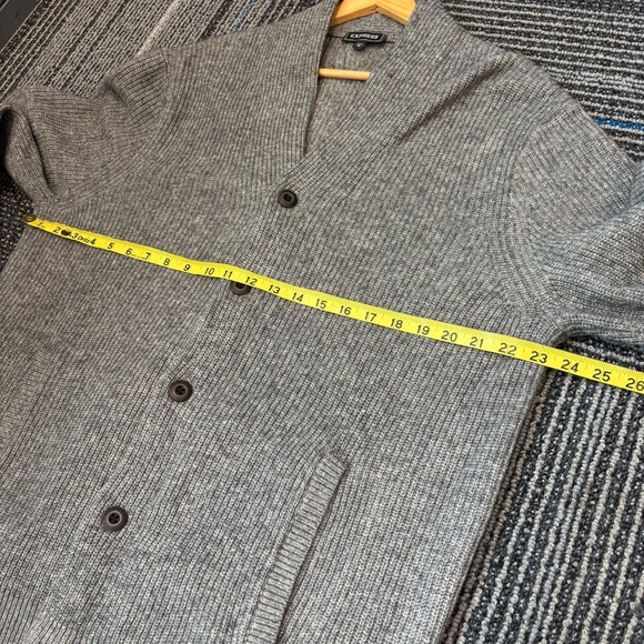 Express XL Cardigan Sweater Shawl Collar Gray Button-Up Wool Blend Pockets - Picture 10 of 12